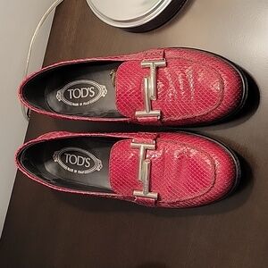 Tod's Loafers in Red Snakeskin